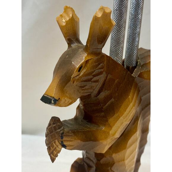 Antique 1940s MCM German Black Forest Hand Carved Squirrel Nut Cracker Wood Tray - Picture 4 of 11